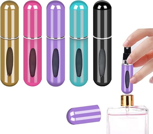 5 Pack Portable Mini Refillable Perfume Atomizer Bottle Refillable Perfume Spray, 5ML Scent Perfume Dispenser Pump, 5 PCS Refill Pump Case, Outdoor Travel Size Spray Bottles Accessories