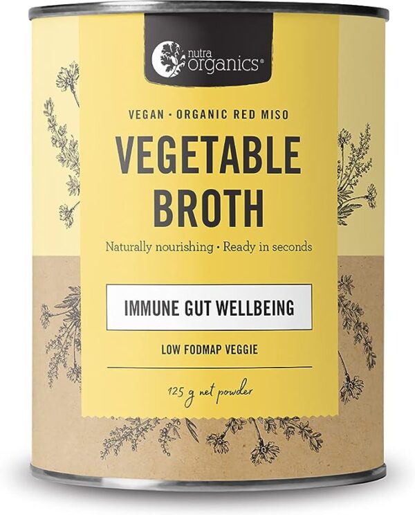 Nutra Organics Instant Vegetable Broth Low Fodmap Veggie To Support Immunity And Gut Wellbeing. Just Add Hot Water! Plastic-free Packaging (20.5 serves)