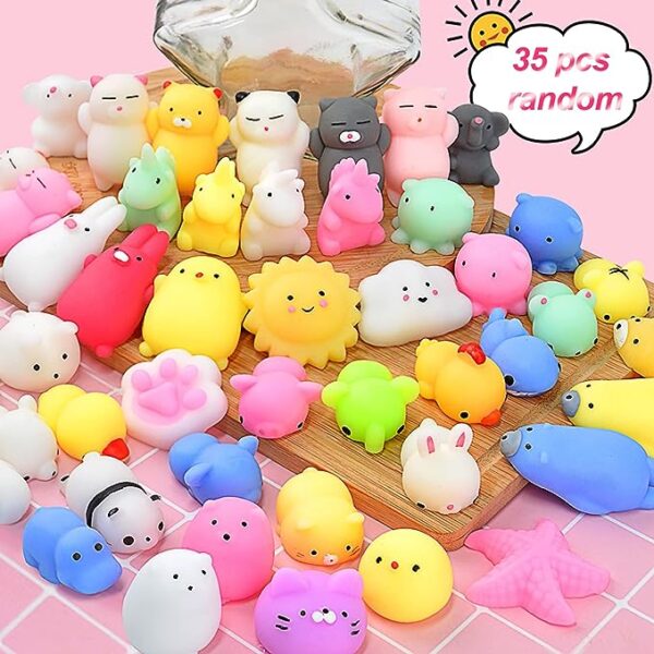 35Pcs Kawaii Squishies, Mochi Squishy Toys for Kids Party Favors, Mini Stress Relief Toys Bulk Classroom Prizes Easter Egg Fillers Christmas Goodie Bag Stuffers Kids Birthday Valentines Gift