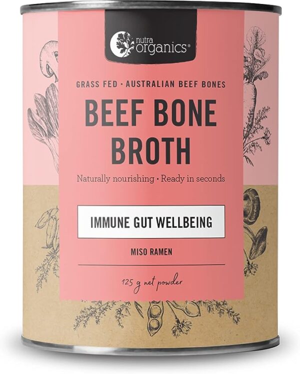 Nutra Organics Instant Beef Bone Broth Miso Ramen To Support Immunity And Gut Wellbeing. Just Add Hot Water! Plastic-free Packaging (Unflavoured 15.5 serves)