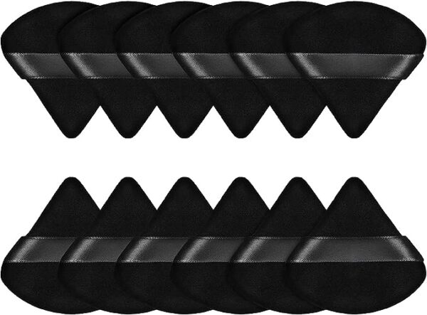 12 Pieces Triangle Makeup Powder Puff, Triangle Makeup Puff for Loose Powder Soft Body Cosmetic Foundation Sponge Mineral Powder Wet Dry Makeup Tool(Black,Small)